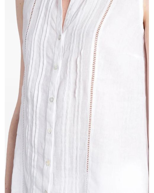 120% Lino White Blouse En Maille Ajourée