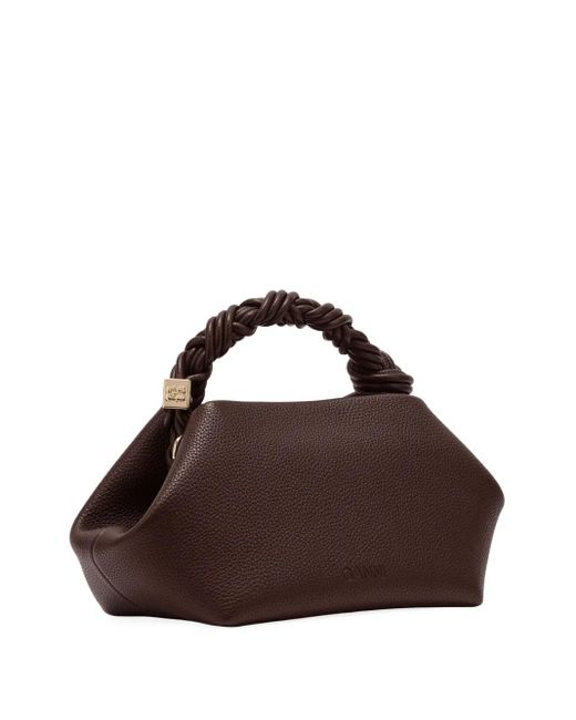 Ganni Brown Small Bou Twisted-Handle Tote Bag