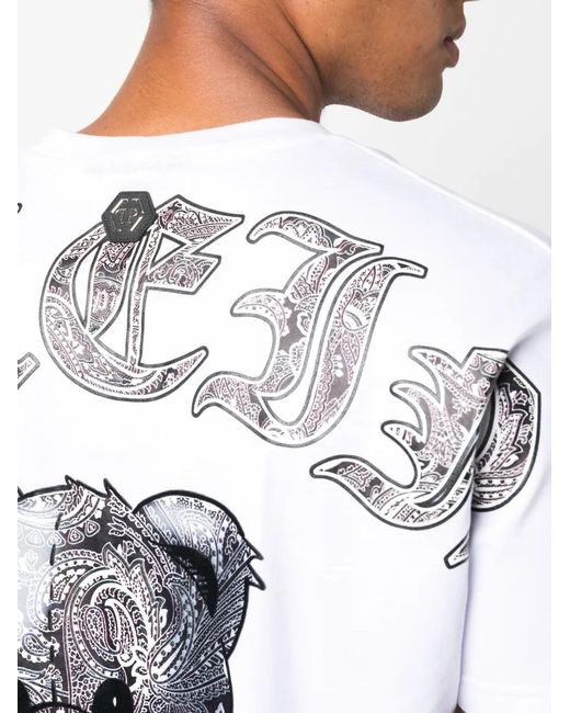 Philipp Plein White Teddy Bear Paisley-Print T-Shirt for men