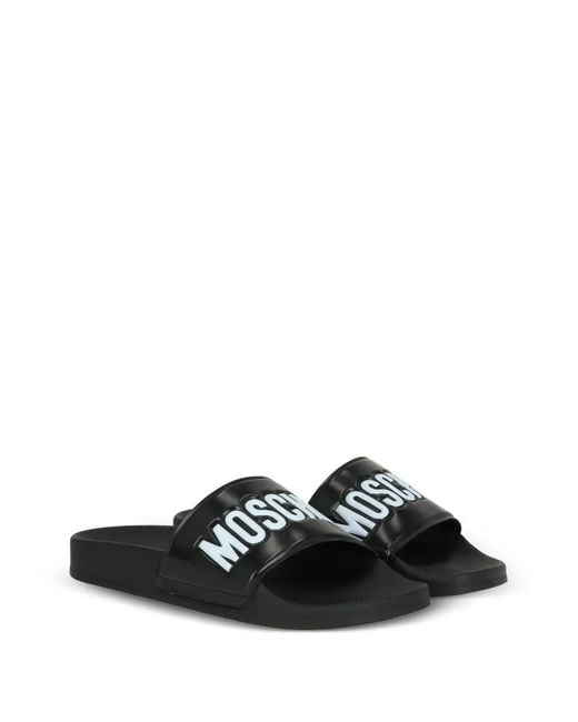Moschino Black Logo-Lettering Slides for men