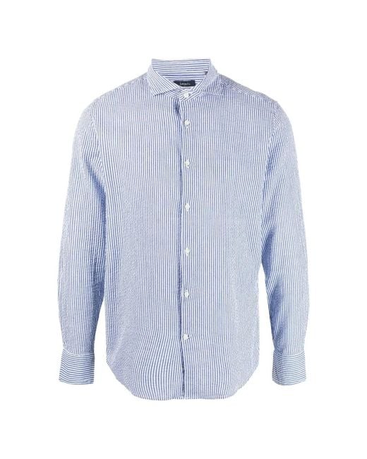 Deperlu Blue Button-Up Striped Cotton Shirt for men