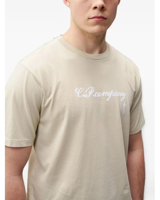 C P Company White T-Shirt À Logo Brodé for men