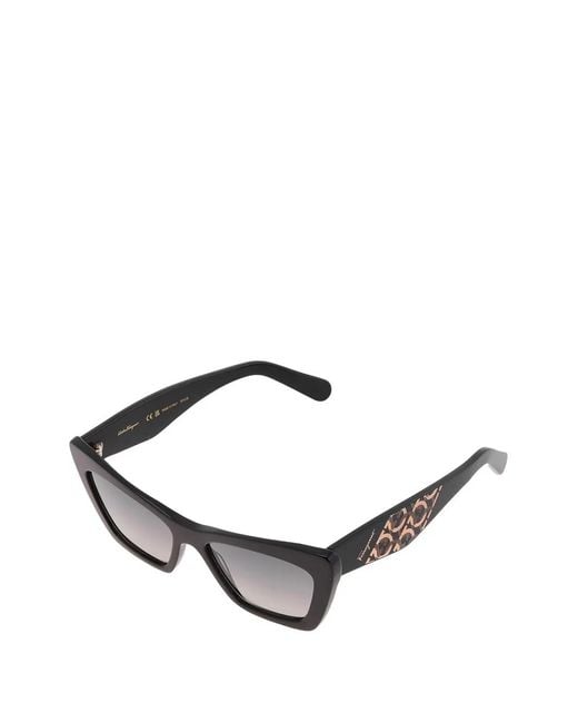 Ferragamo Eyewear Black Gancini-Pattern Cat-Eye Sunglasses