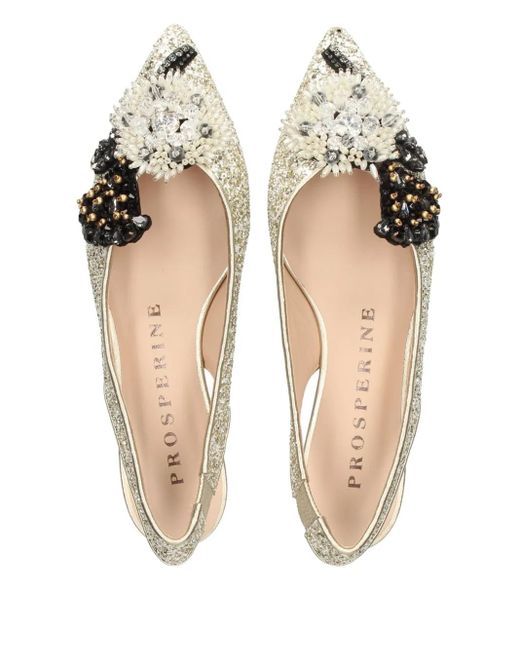PROSPERINE® White Embellished-Upper Slingback Flat Pumps