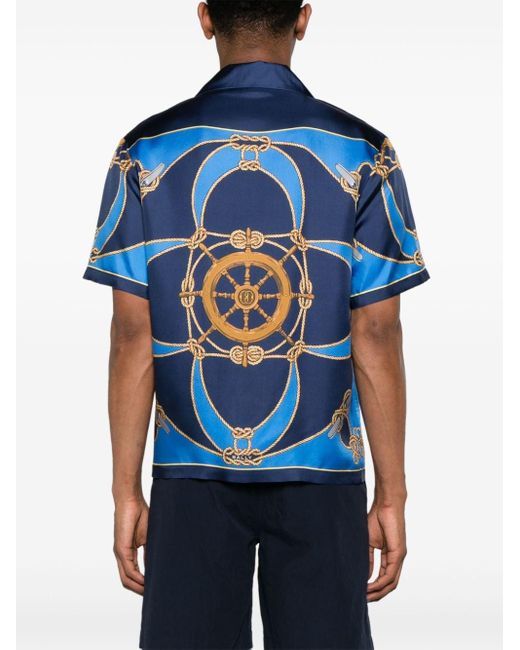 Bally Blue Graphic-print Silk Shirt for men