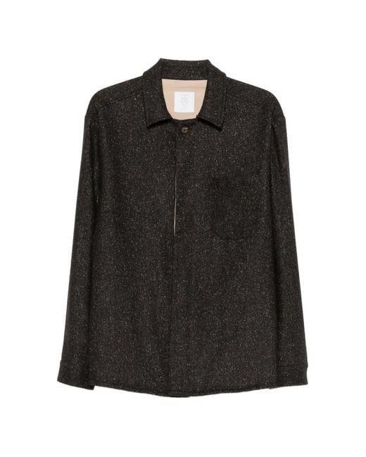 Eleventy Black Herringbone-Weave Shirt Jacket for men