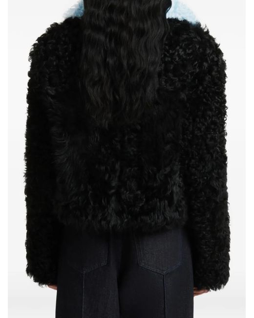Marni Black Veste Shearling Noire À Détails En Blocs De Couleur