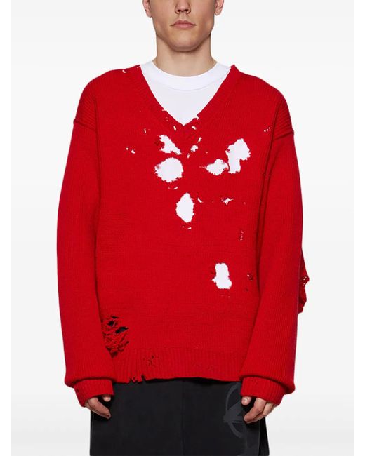 Vetements Red Destroyed Jumper for men