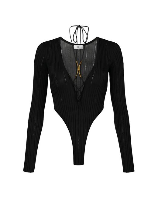 Elisabetta Franchi Black Knit Bodysuit With Jewel Detail