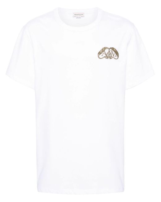 Alexander McQueen White Half Seal Logo Cotton T-shirt for men