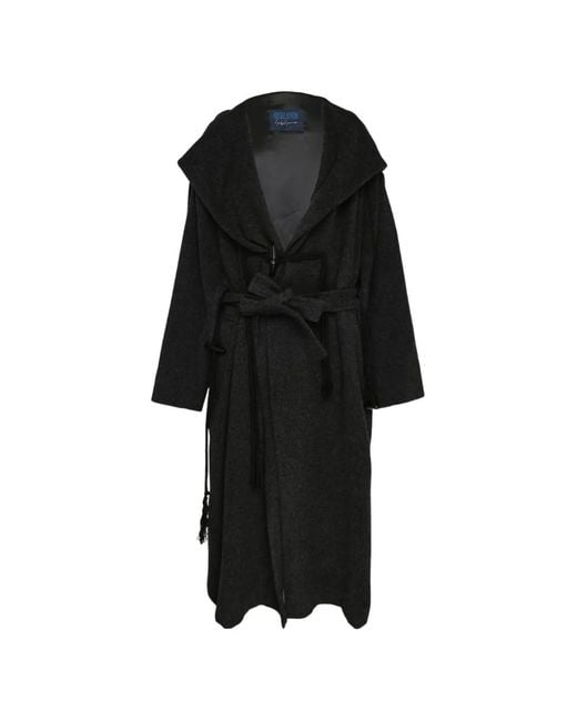 Yohji Yamamoto Black Hooded Belted Duffle Coat
