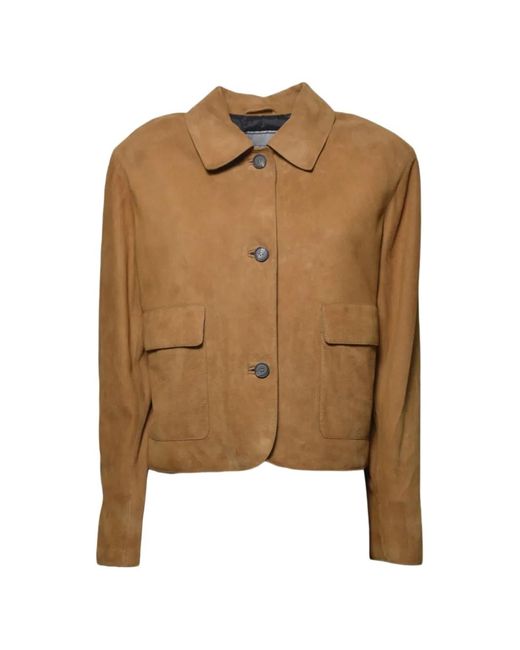 Tagliatore Brown Veste En Cuir À Poches Boutonnées