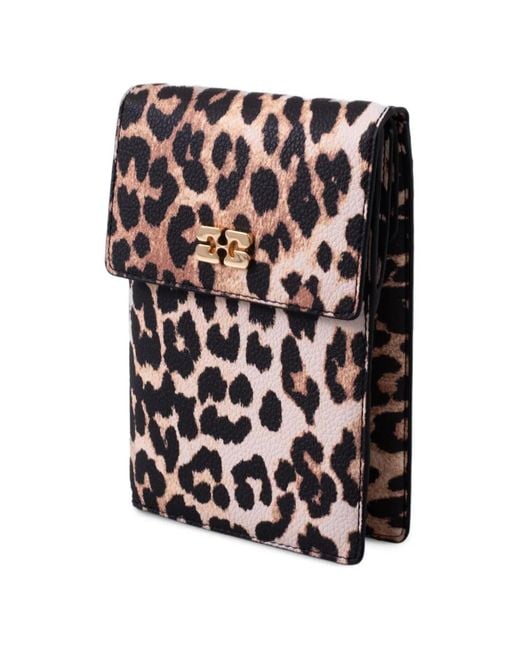 Ganni Black Leopard-Print Flap Wallet