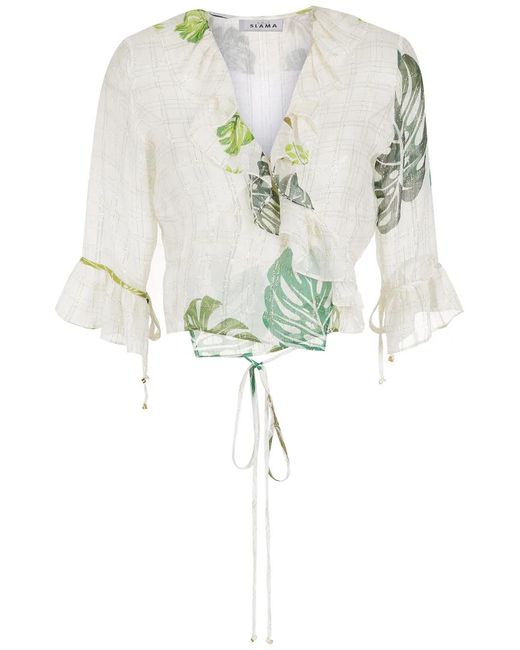 Amir Slama Multicolor Palm Leaf Print Ruffle Blouse