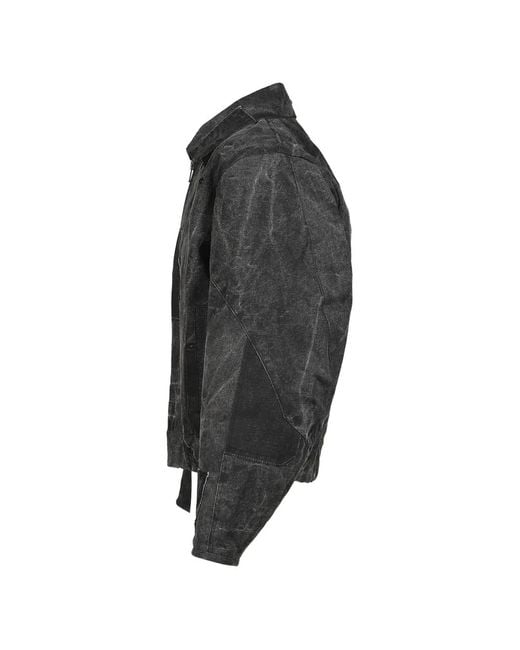 UNDER THE SIGN Black Patchwork Waxed-Cotton Bomber Jacket for men