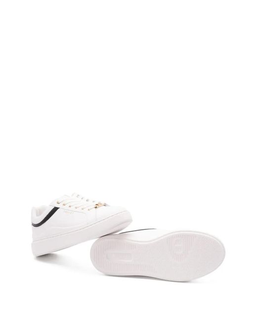 Twinset White Leather-Trimmed Lace-Up Low-Top Sneakers