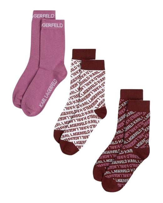 Karl Lagerfeld Purple All-Over Logo Socks (Pack Of Three)