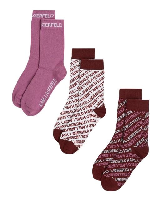 Karl Lagerfeld モノグラム靴下 3足組 Purple