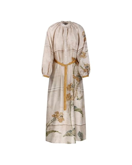 Pierre Louis Mascia Natural Robe Ceinturée À Fleurs