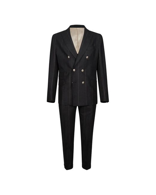 Eleventy Black Pinstripe Double-Breasted Suit for men