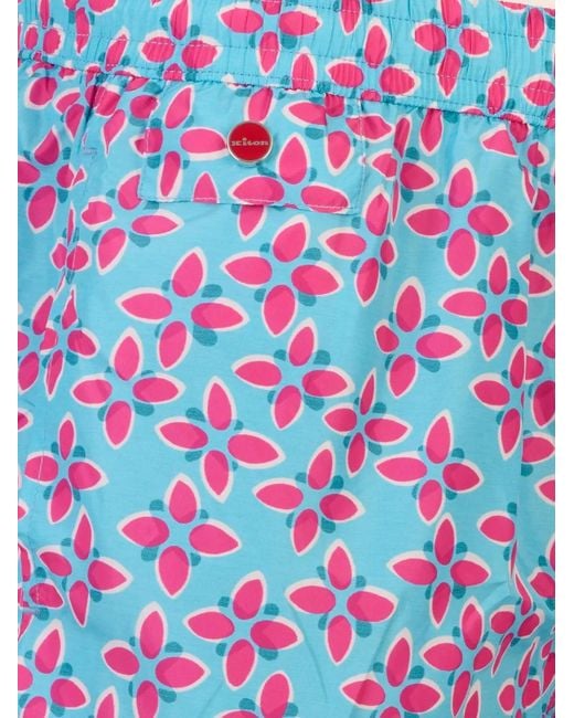 Kiton Blue Geometric-Print Swim Shorts for men