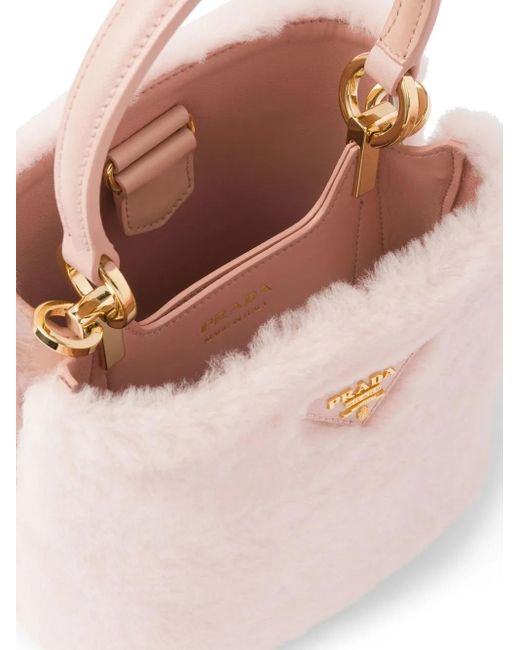 Prada Pink Mini Panier Shearling Tote Bag