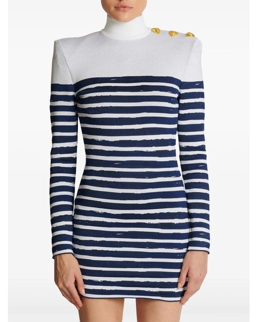 Balmain Blue Striped-Print Mini Dress