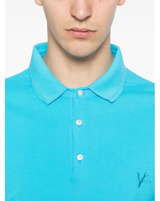Isaia Blue Polo À Détails Brodés for men