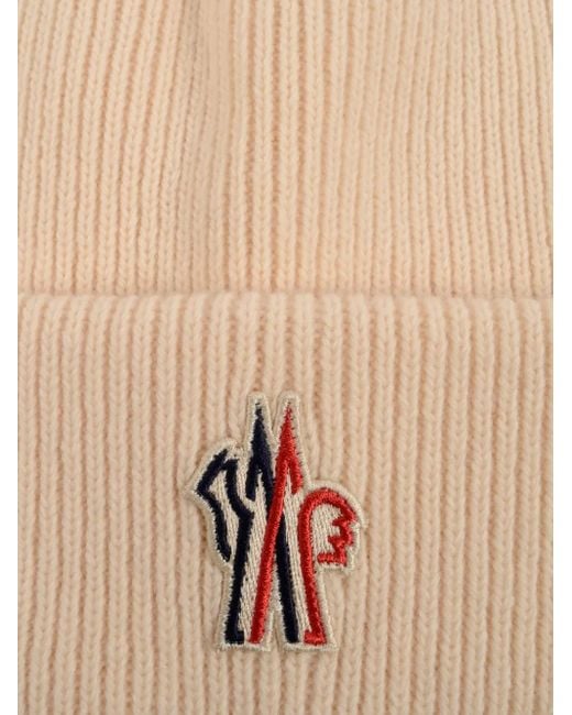 Moncler Natural Ribbed Logo-Patch Beanie Hats