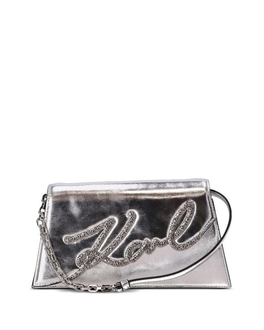 Karl Lagerfeld Gray K/Signature 2.0 Metallic Shoulder Bag