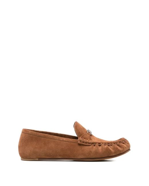 Casadei Brown C-Chain Suede Loafers