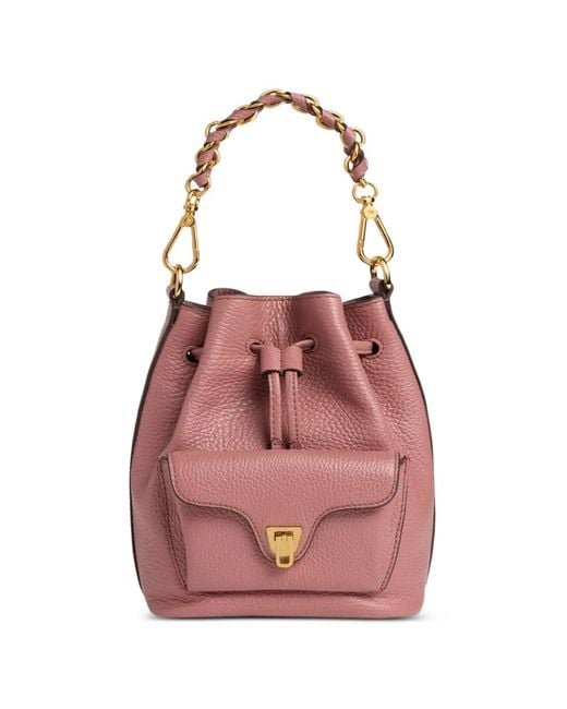 Coccinelle Pink Beat Generation Leather Bucket Bag