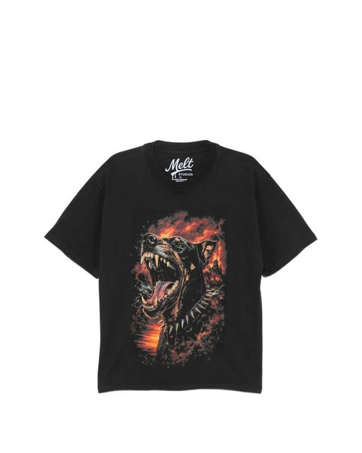 Melt Black Dog-Print T-Shirt for men