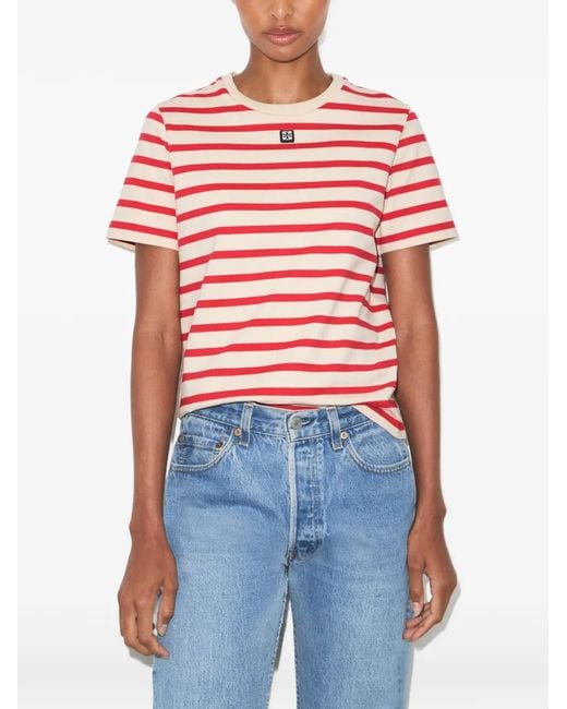 Tory Burch Pink Striped Cotton T-Shirt