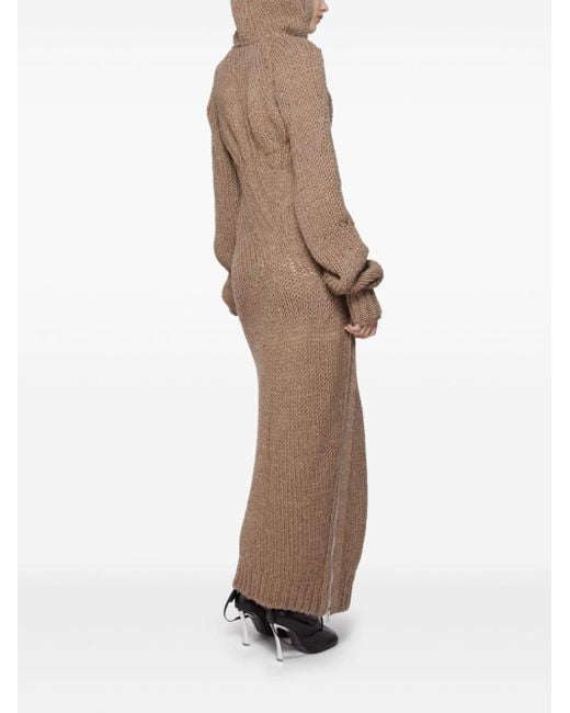 Acne Studios Hooded Chunky Knit Ankle-Length Dress in Natural | Lyst