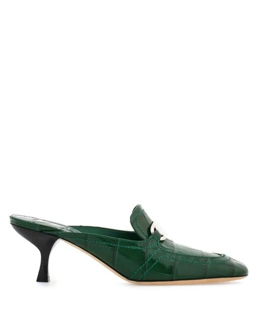 Ferragamo Green 55Mm Crocodile-Embossed Buckled Mules