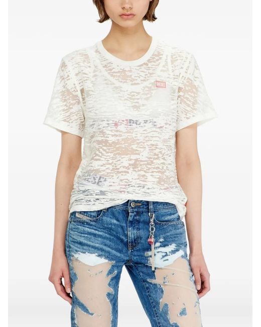 DIESEL White X Tinder Burnout-Effect Logo-Patch T-Shirt
