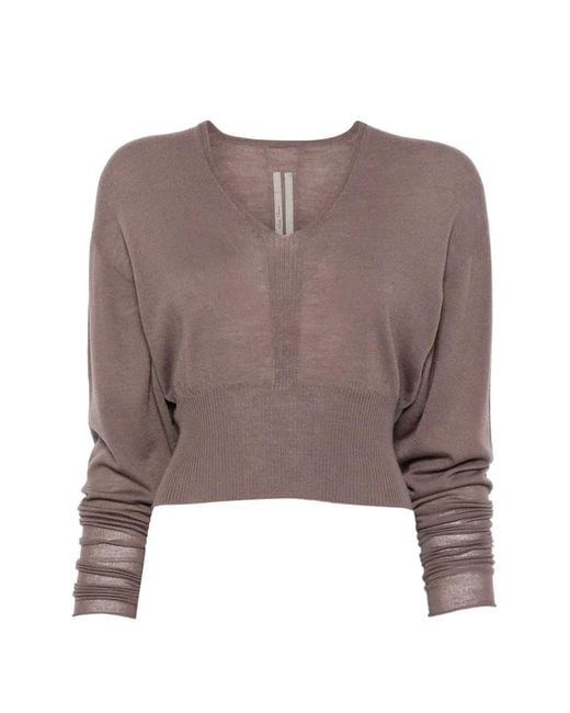 Rick Owens Brown V-Neck Cropped Sweater