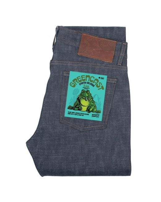 Naked & Famous Blue Weird Guy Greencast Stretch Selvedge Jeans for men