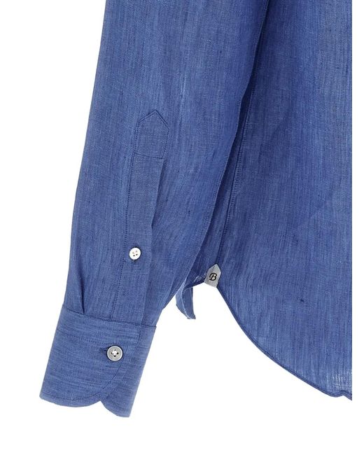 Borriello Blue Buttoned Linen Shirt for men