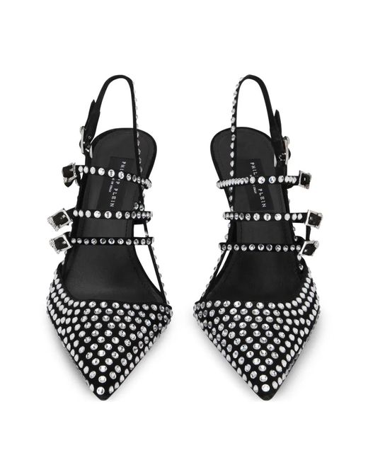 Philipp Plein White Rhinestone-Upper Heeled Pumps