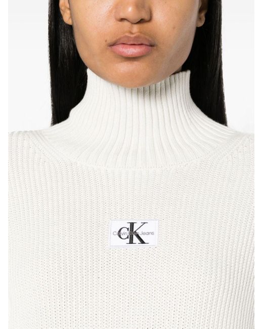 Calvin Klein Ribbed-knit Jumper Dress in White | Lyst Australia