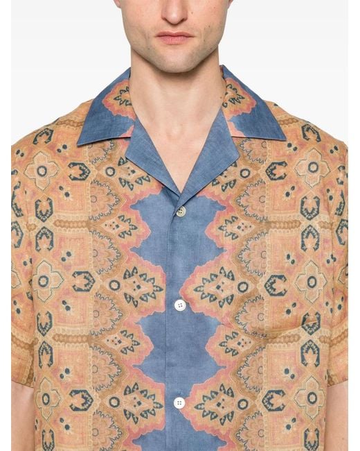 Valentino Garavani Blue Voyage Imaginaire-Print Bowling Shirt for men