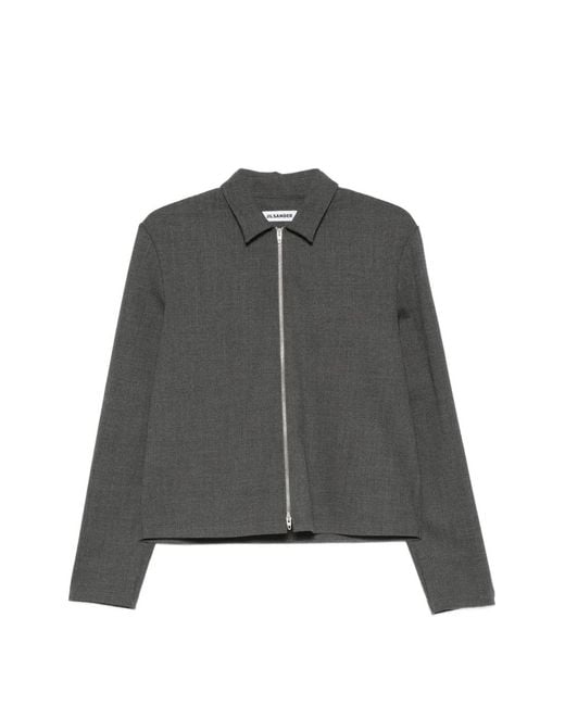 Jil Sander Gray Zip-Up Classic-Collar Jacket