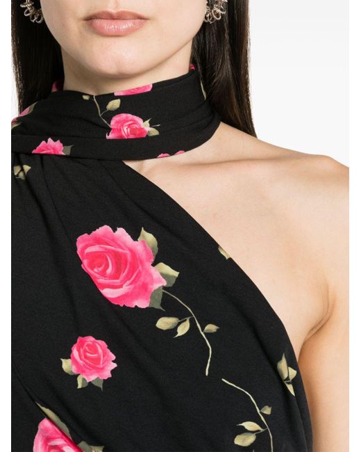 Robe courte froncée à fleurs Magda Butrym en coloris Black