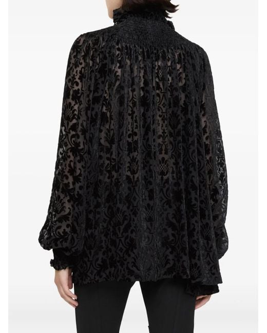 Burberry Black Baroque Silk Blend Velvet Blouse