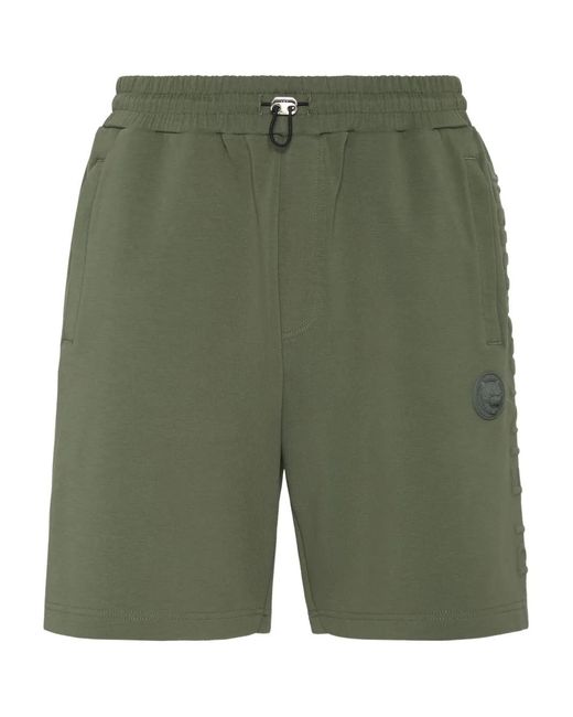 Philipp Plein Green Embossed-Logo Track Shorts for men