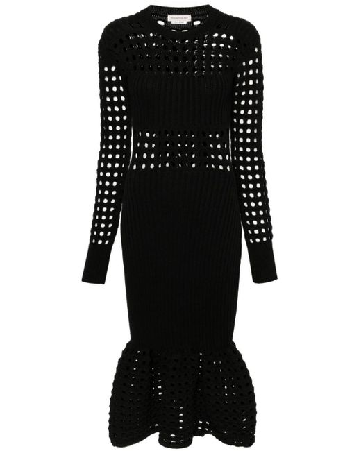 Alexander McQueen Black Knitted Mesh Midi Dress