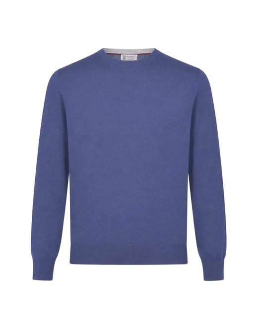 Brunello Cucinelli Blue Crew-Neck Long-Sleeve Sweater for men