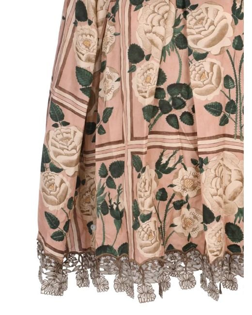 Biyan Pink Embroidered-Hemline Print Blouse